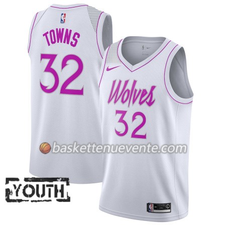 Maillot Basket Minnesota Timberwolves Karl-Anthony Towns 32 2018-19 Nike Blanc Swingman - Enfant